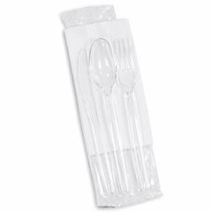 Clear Cutlery Pack Spoon Fork Knife Napkin Disposable Set - SNH Packing