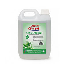 Clenzol hand sanitizer container with aloe vera image on a white background