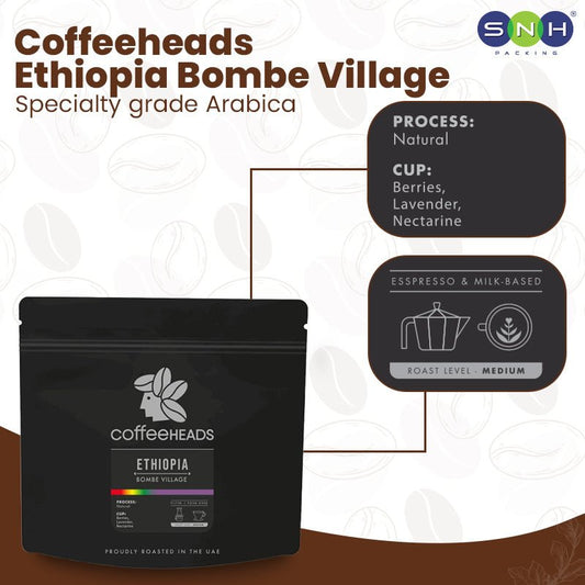 Coffeeheads Ethiopia Bombe Village Arabica Coffee Beans Specialty Grade - SNH Packing