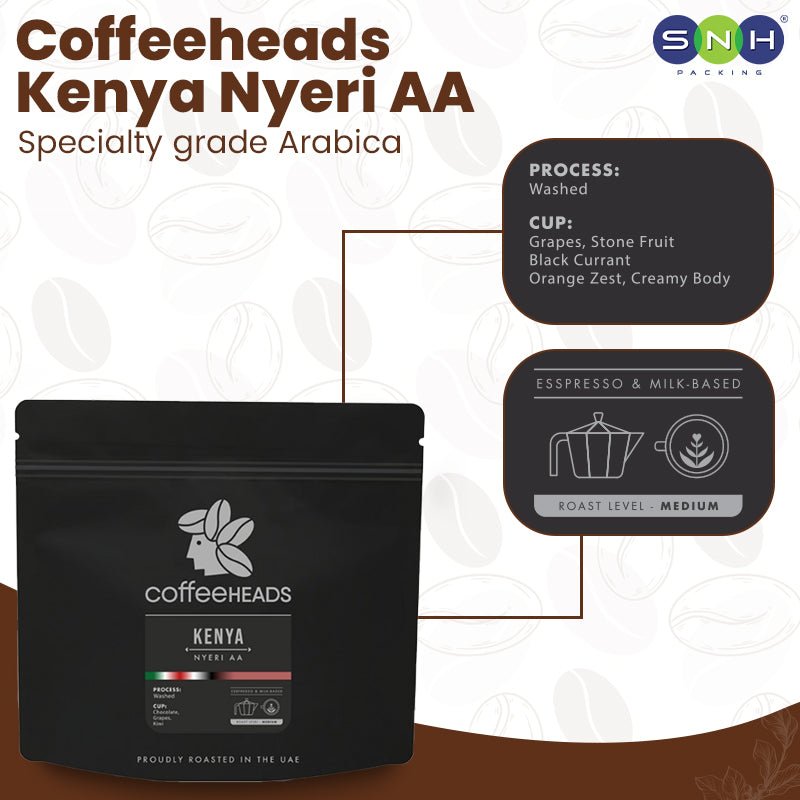 Coffeeheads Kenya Nyeri AA Premium Arabica Coffee Beans (Specialty Grade) - SNH Packing