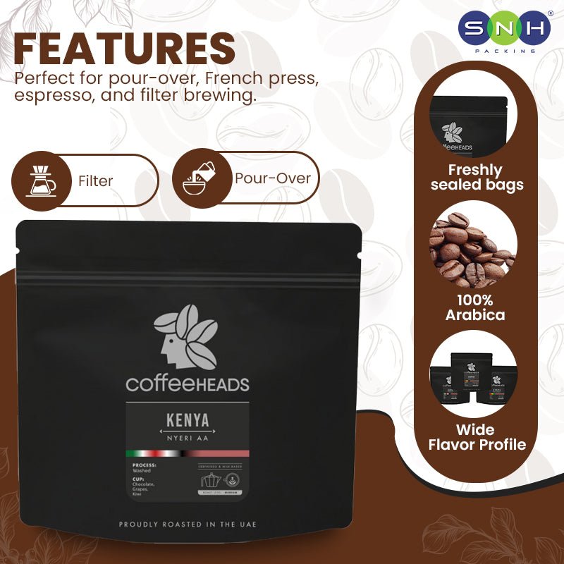 Coffeeheads Kenya Nyeri AA Premium Arabica Coffee Beans (Specialty Grade) - SNH Packing