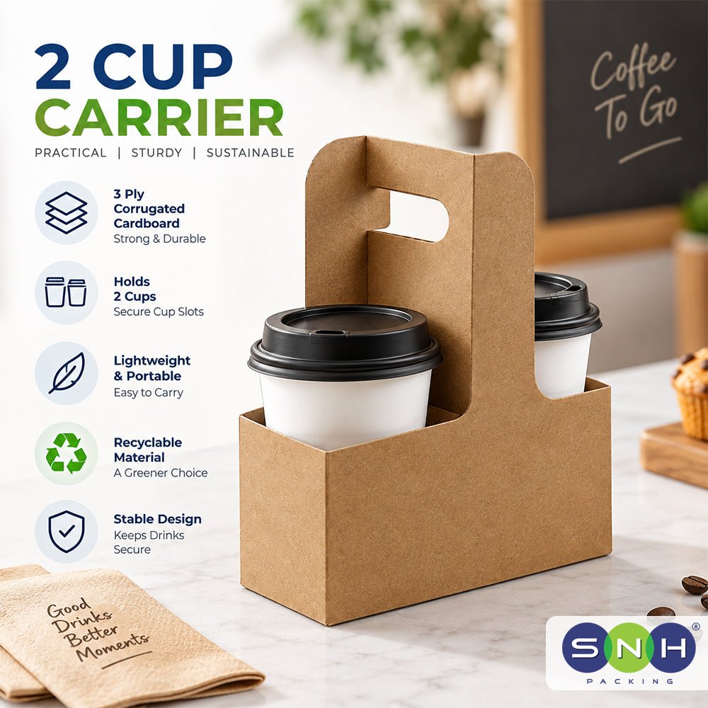 Corrugated 3 Ply 2 Cup Carrier Brown Disposable Beverage Holder - SNH Packing