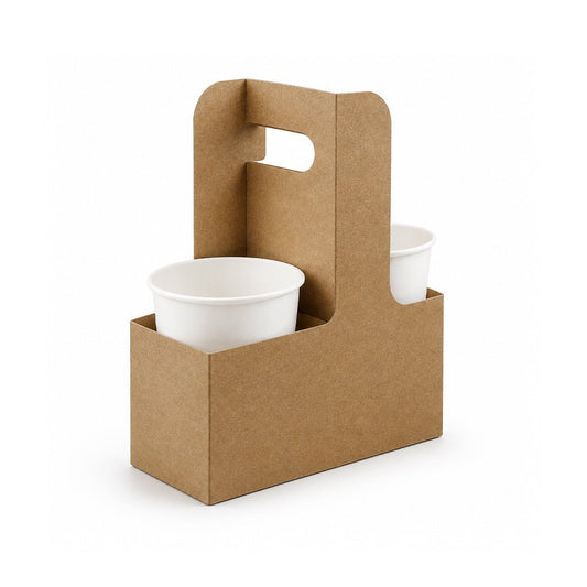 Corrugated 3 Ply 2 Cup Carrier Brown Disposable Beverage Holder - SNH Packing