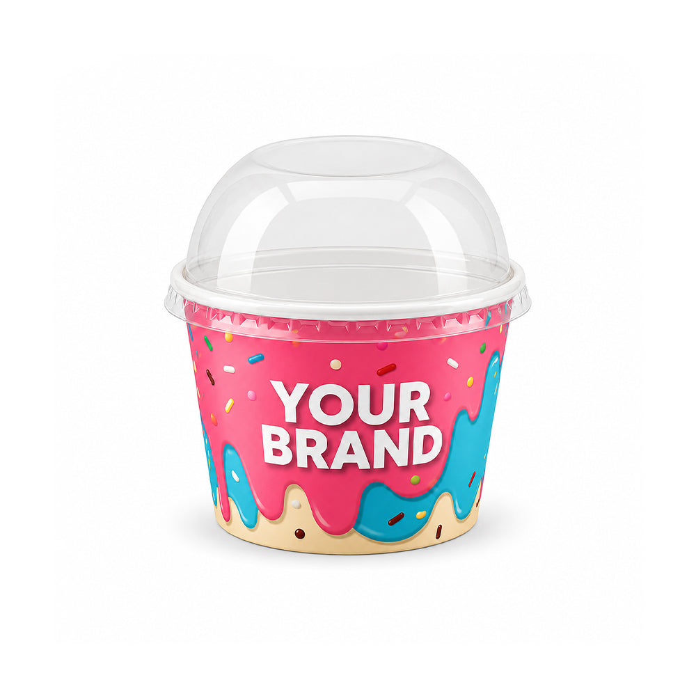 Custom Printed Paper Ice Cream Cup with Lid