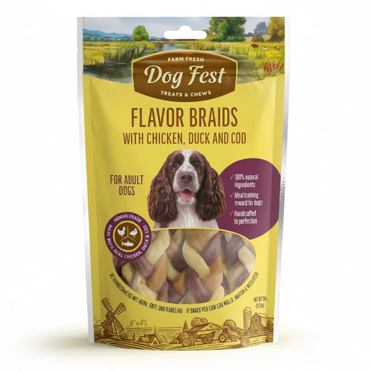 Dog Fest Flavor Braids With Chicken, Duck And Fish 90g - SNH Packing