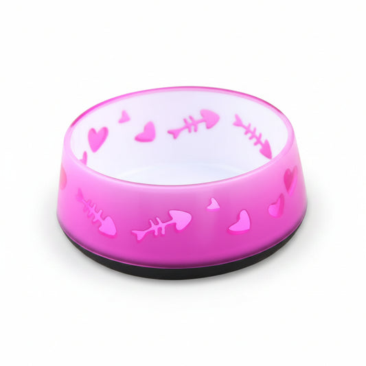 All for Paws Anti-Slip Cat Bowl Fish bone and heart shape cut out (Pink)