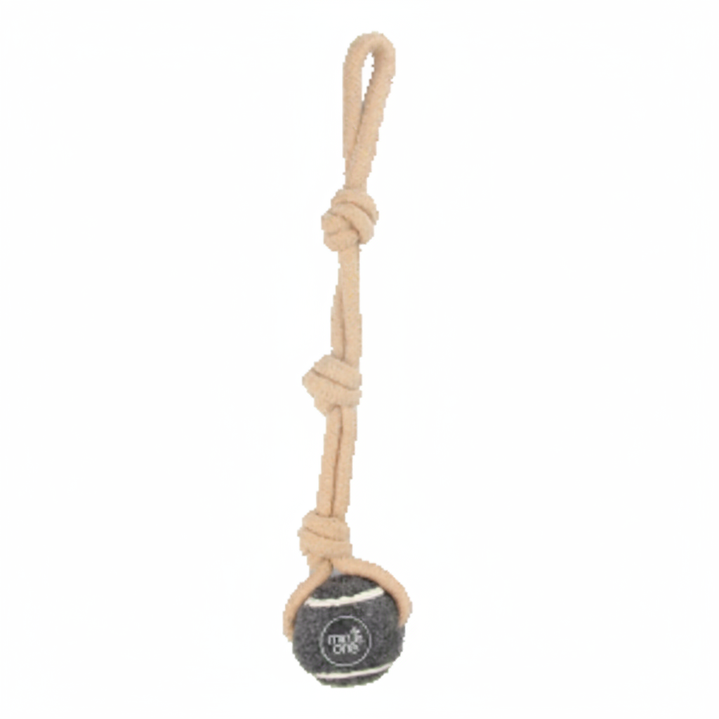 Dog Tennis Ball Rope Toy Single Grey