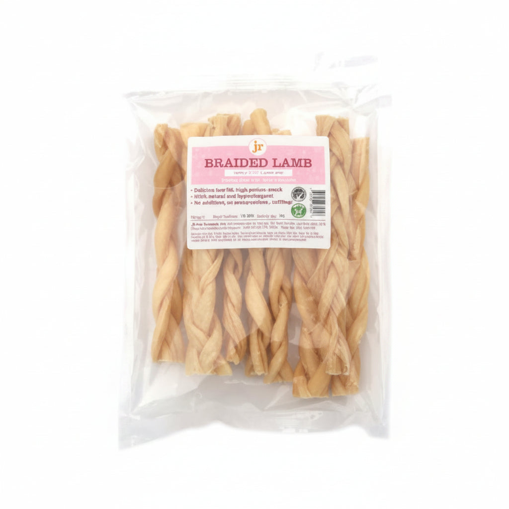 JR Hypoallergenic Braided Lamb Skin Stick Dog Treats 100 g