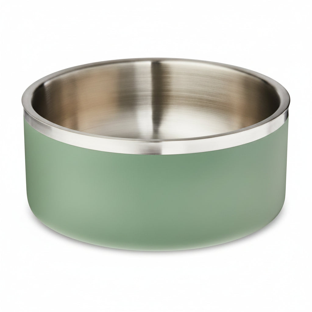 Saluki Stainless Steel Double Wall Dog Bowls GREEN 1.2L