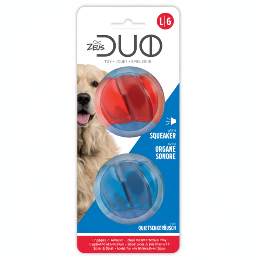 Zeus Duo Ball with Squeaker 2pk, 6.3 cm