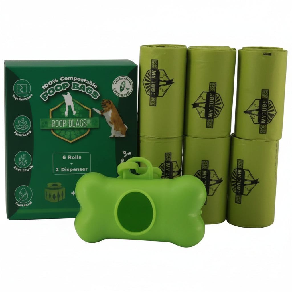 My Turf 100% Compostable Poop Bags 6 Rolls + 1 Dispenser
