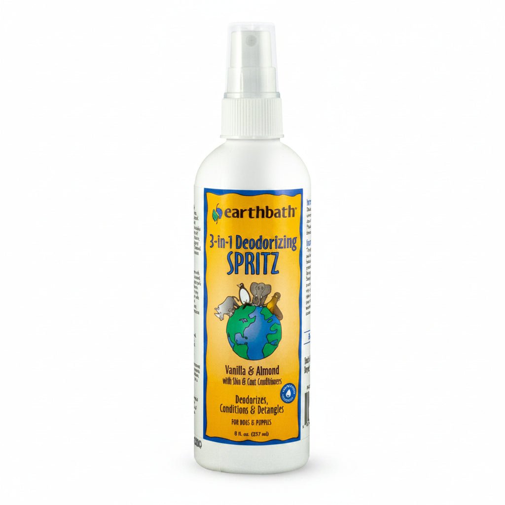 earthbath 3-in-1 Deodorizing Spritz, Vanilla Almond with Skin & Coat Conditioners, Made in USA, 8 oz pump spray - SNH Packing