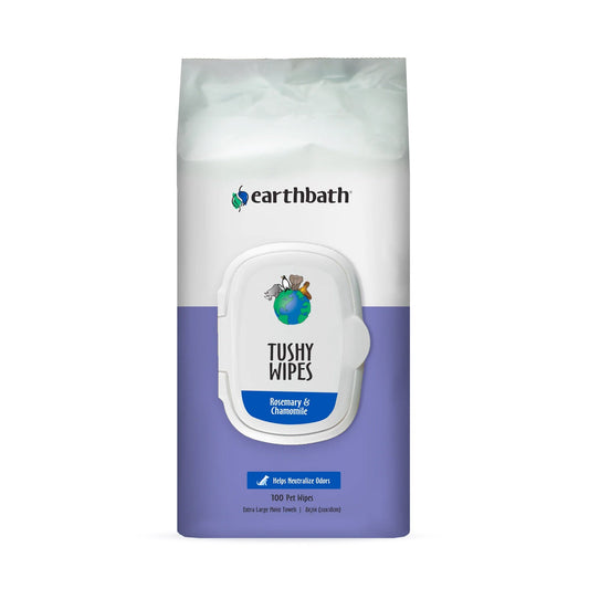 Earthbath Tushy Wipes, Rosemary & Chamomile Odor-Eating Enzymes & Baking Soda, 100 ct wipes in re-sealable pouch