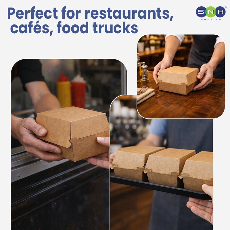 Endura Burger Box Brown Kraft 105x102x83MM Eco Friendly Takeaway - SNH Packing