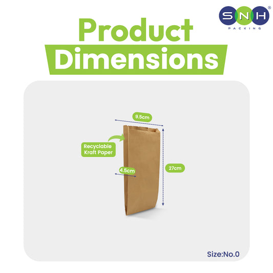 Recyclable Kraft Paper dimensions displayed with SNH Packing logo