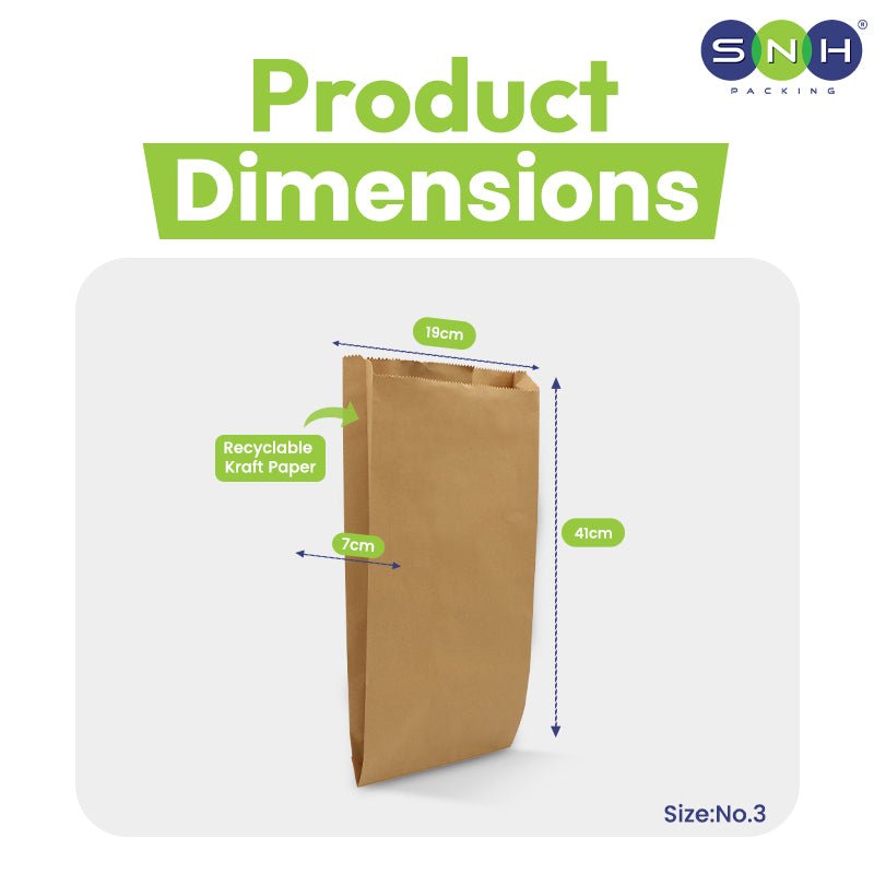 Flat Bottom Paper Bags 4KG Brown White Kraft Takeaway - SNH Packing