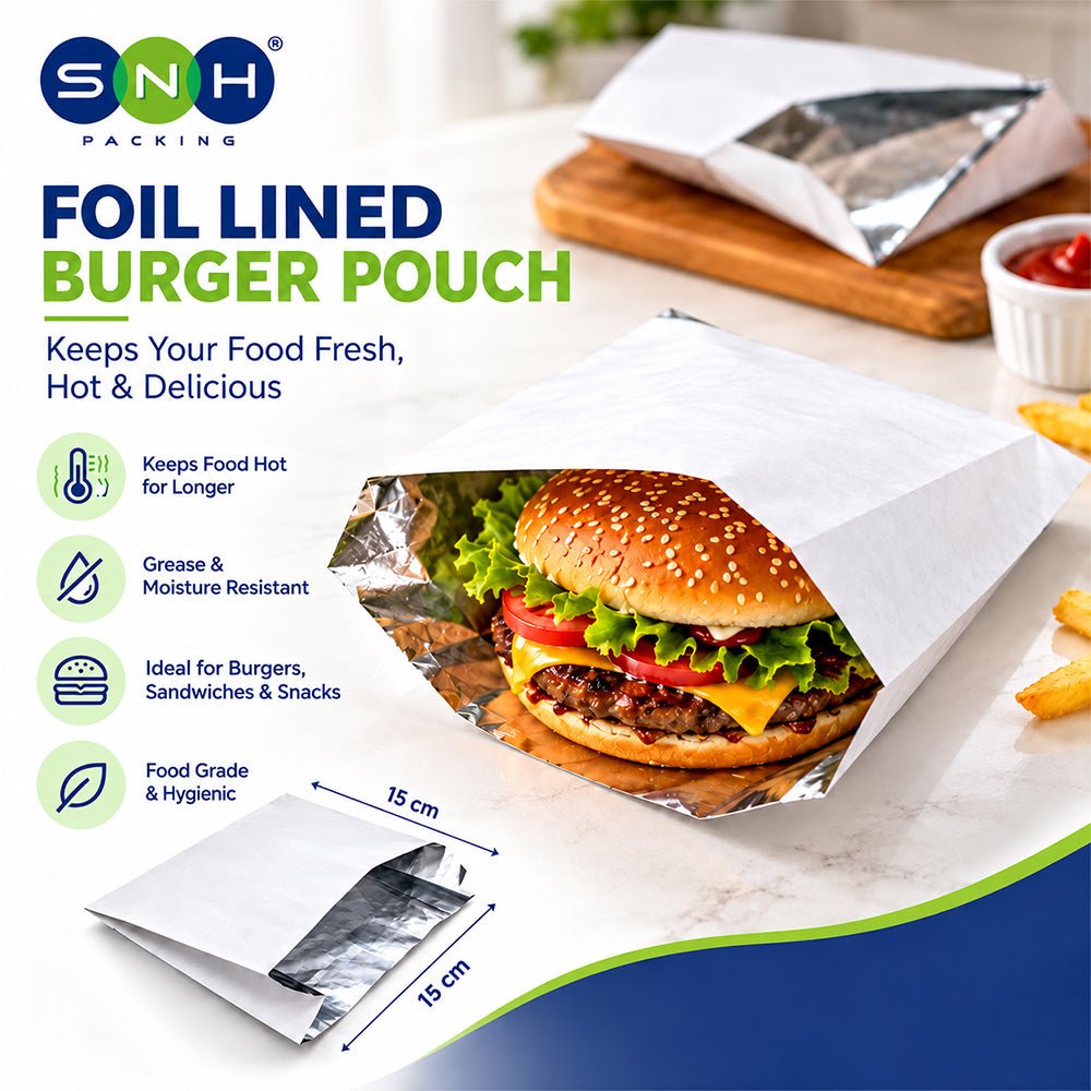 Foil Lined Paper Bag - Takeaway Insulated Burger Pouch - SNH Packing