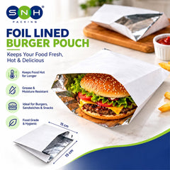 Foil Lined Paper Bag - Takeaway Insulated Burger Pouch - SNH Packing