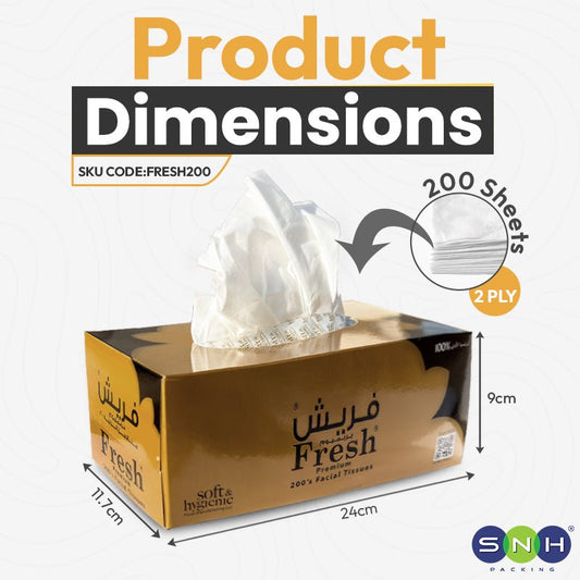 Fresh Facial Tissue 200 Sheets 2 Ply Soft Absorbent 5 Boxes - SNH Packing