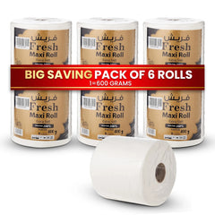 Three rolls of Fresh Maxi Roll with a fourth roll in front, on a white background.
