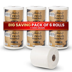 Three rolls of Fresh Maxi Roll with a promotional banner on a white background