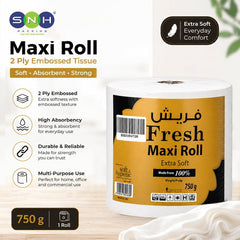 Fresh Maxi Roll 2 Ply Embossed Tissue 600G to 1KG Soft Absorbent - SNH Packing