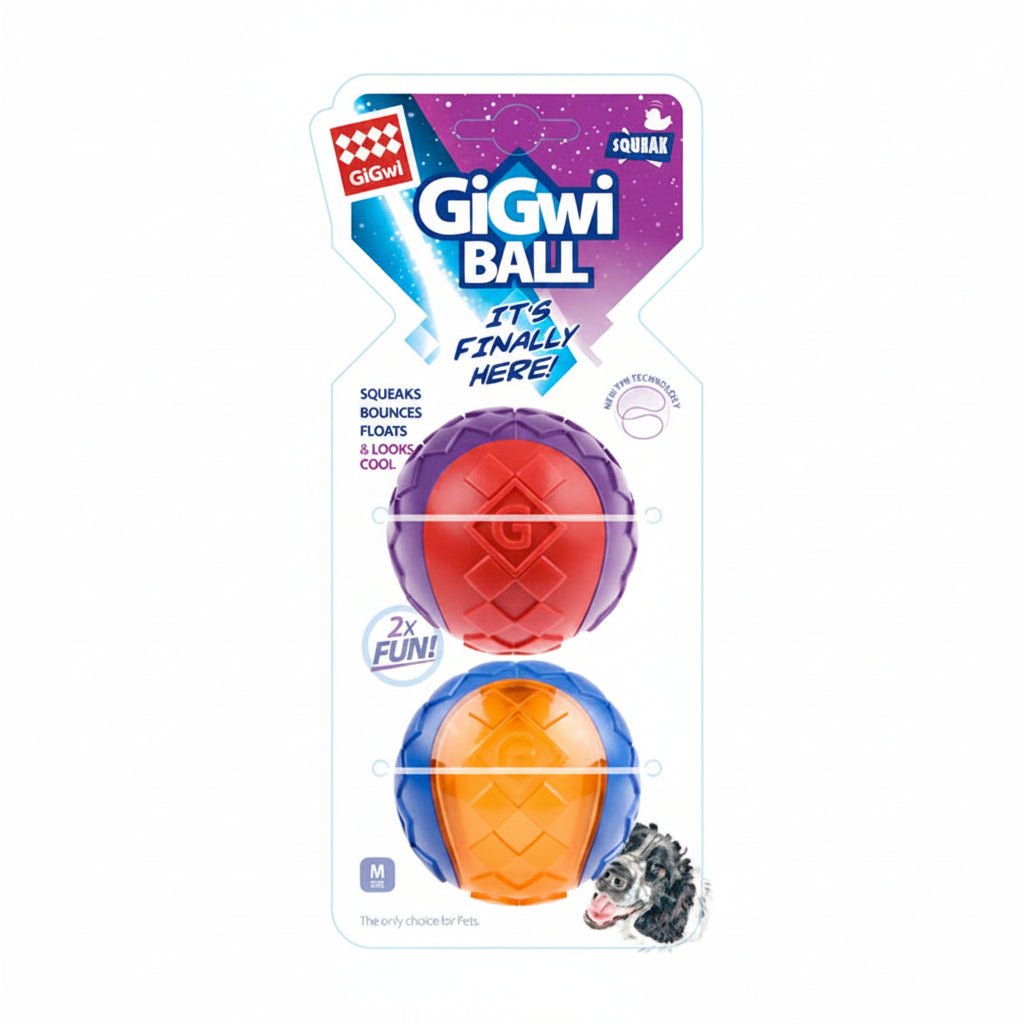 Gigwi Ball Medium 2pack Red/Orange Solid Transparent with Squeaker - SNH Packing