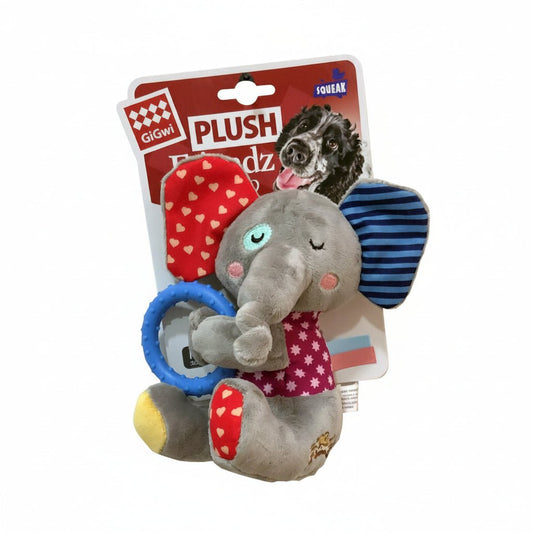 GIGWI Elephant Plush Friendz with Squeaker & TPR Ring - SNH Packing