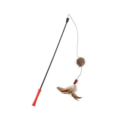 Gigwi Feather Teaser with Natural Plush Tail and TPR Handle (Red) - SNH Packing