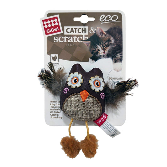 Gigwi Owl Catch & Scratch Eco line with Slivervine Leaves and Leatherette - SNH Packing