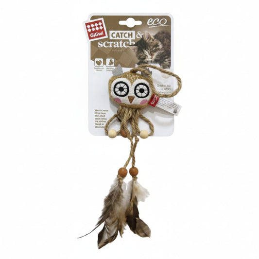 GIGWI Owl Catch & Scratch Eco line with Slivervine Leaves and Natural Feather - SNH Packing