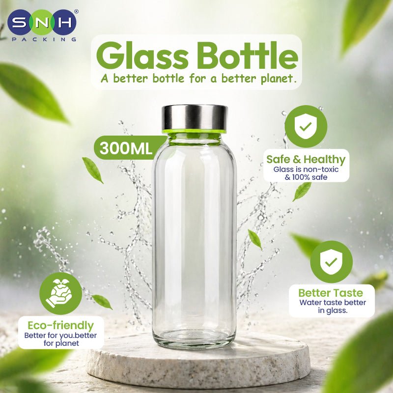 Glass Bottle 300ML Clear Round with Lid Reusable - SNH Packing
