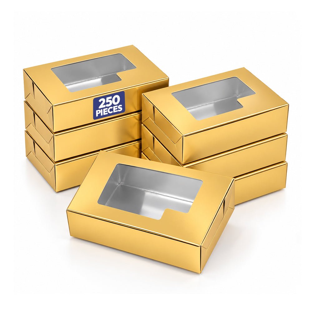 Gold Bakery Boxes 15 x 10cm 250 Pcs - Bulk Pack - SNH Packing