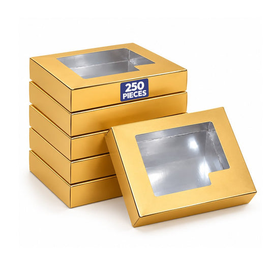 Gold Bakery Boxes with Window 25 x 25cm 250 Pcs - Bulk Gift Boxes - SNH Packing