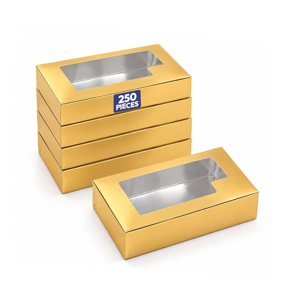 Gold Paper Sweet Box with Window 20 x 10cm - 250 Pcs - SNH Packing