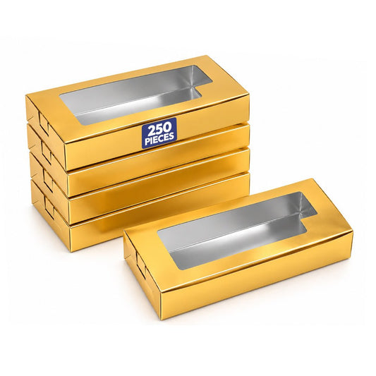 Gold Sweet Box with Window 25 x 10cm 250 Pcs - Wholesale Pack - SNH Packing