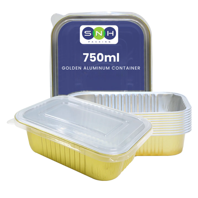 750ml golden aluminum container with lid and SNH branding on a white background