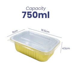 Yellow container with a lid, showing dimensions and capacity on a white background