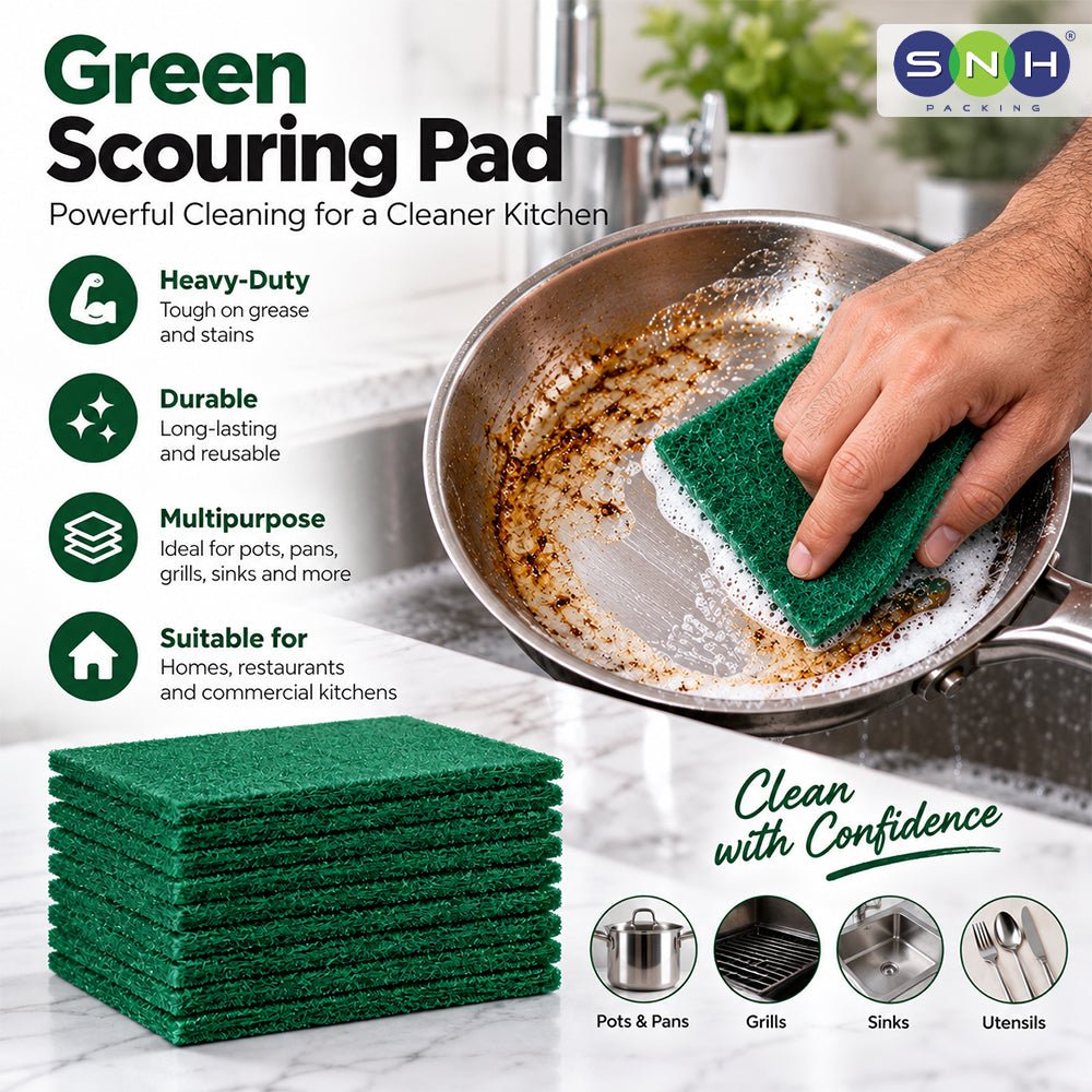 Green Scouring Pad 14cm Heavy Duty Kitchen Scrub - SNH Packing
