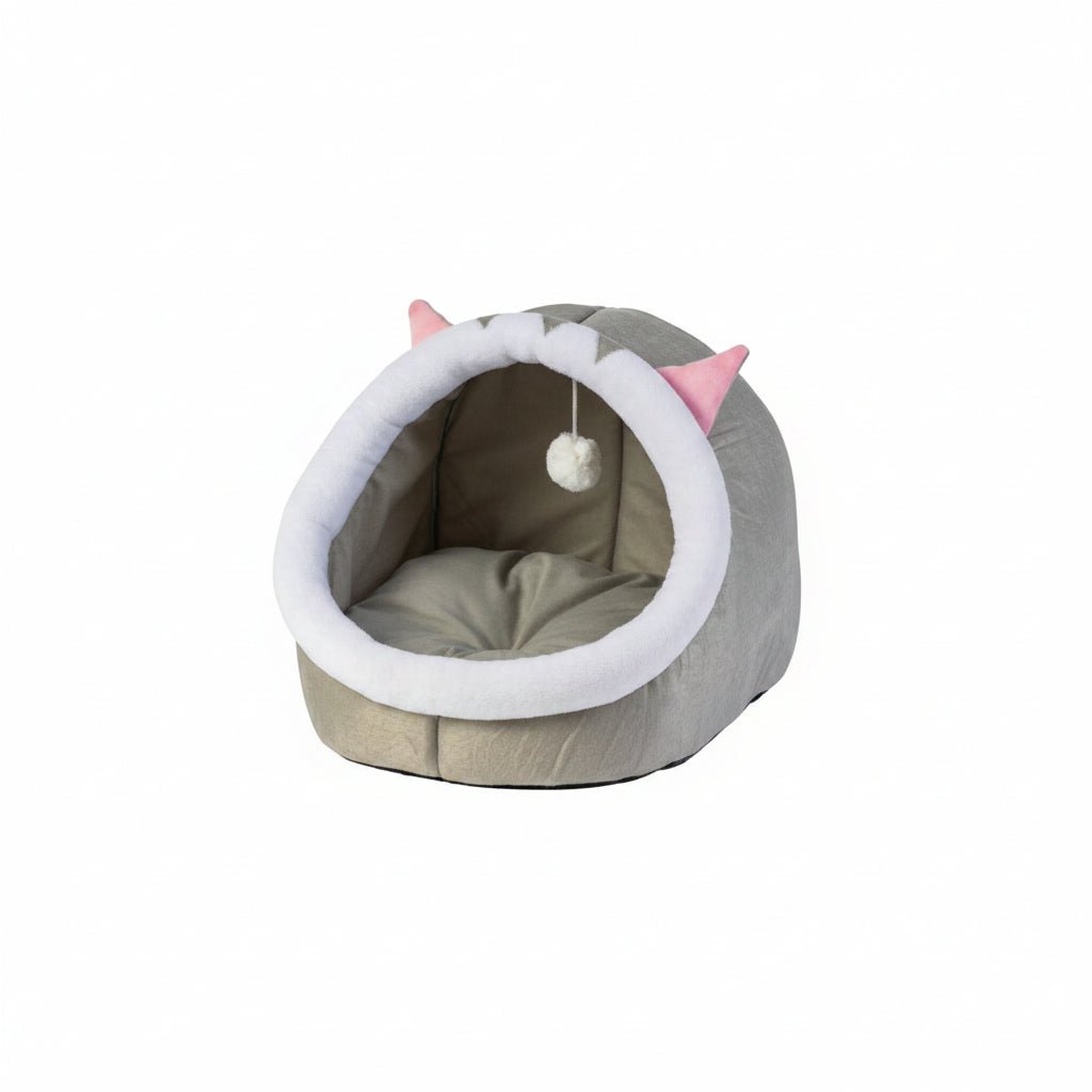 Grizzly Cat Cave Grey Plush + Cotton Grey Cat Bed - Large 45 x 45 x 40cm - SNH Packing