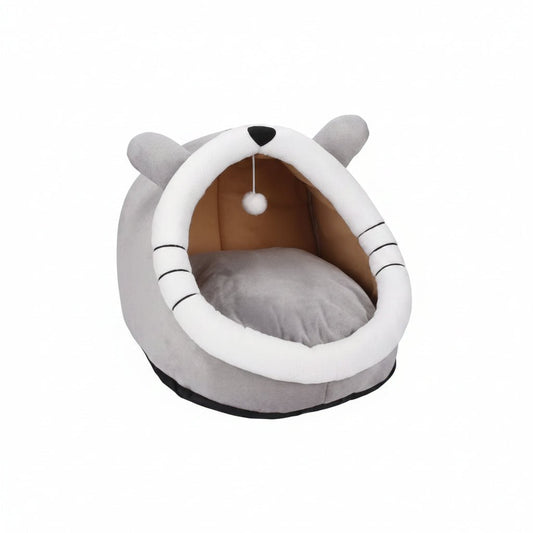 Grizzly Hungry Cat Cave Grey Plush + Cotton Grey Cat Bed - Large 45 x 45 x40cm - SNH Packing