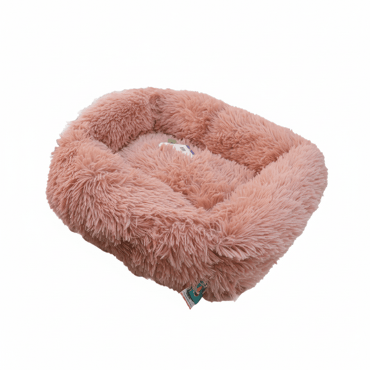 Grizzly Velor Round Plush Beige Pink Dog Bed Small - 50 x 15cm - SNH Packing