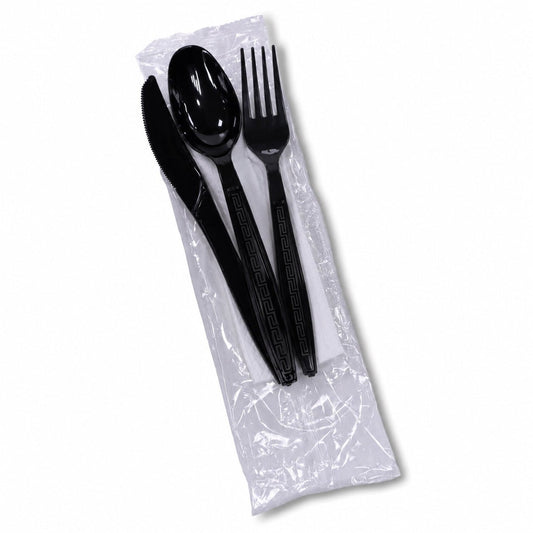 HD Black Cutlery Pack Spoon Knife Fork Napkin - SNH Packing