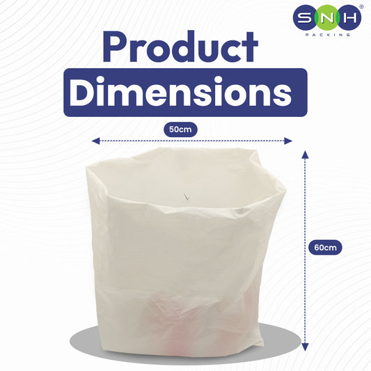 White mesh bag with dimensions labeled, featuring the SNH Packing logo.