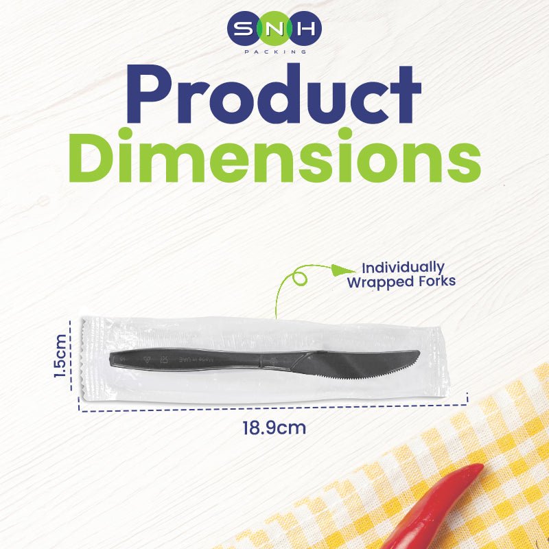 Heavy Duty Black Plastic Knives Individually Wrapped - SNH Packing