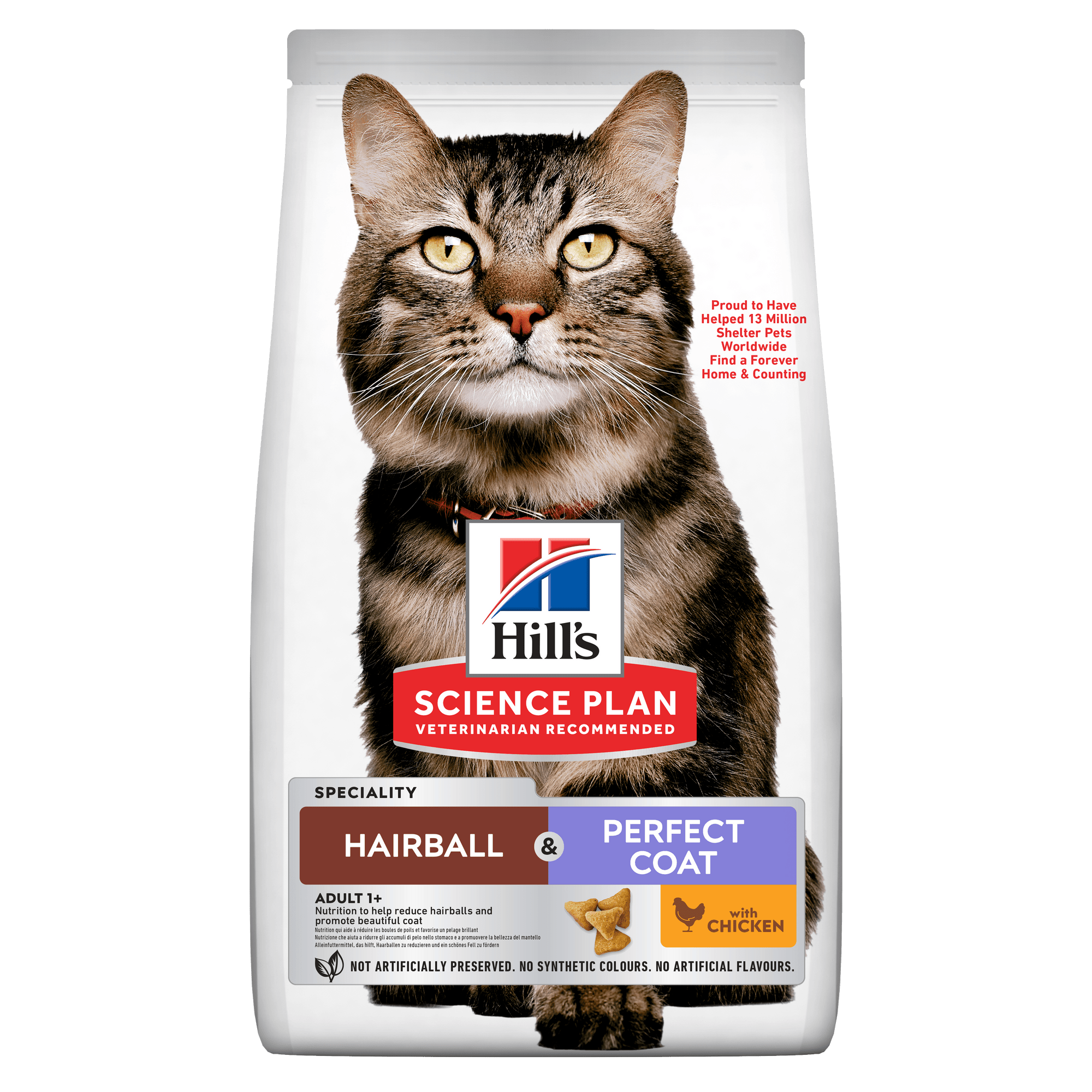 Hillâ€™s Science Plan Hairball & Perfect Coat Adult Dry Cat Food with Chicken (1.5kg) - SNH Packing