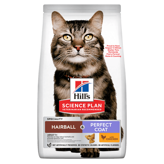 Hillâ€™s Science Plan Hairball & Perfect Coat Adult Dry Cat Food with Chicken (1.5kg) - SNH Packing
