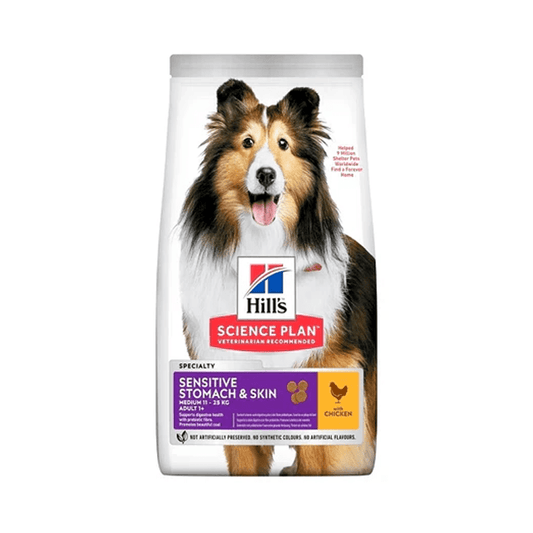 Hills Science Plan Sensitive Stomach & Skin Medium Adult Dog Food With Chicken 2.5KG - SNH Packing