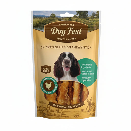 Dog Fest Chicken Strips On Chewy Stick For Adult Dogs - 90g