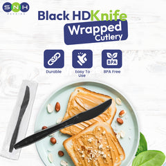 Heavy Duty Black Plastic Knives  Individually Wrapped for Catering & Events
